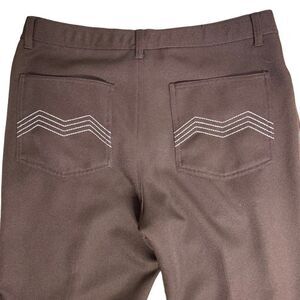 Vintage 70s Straight Leg Knit Pants 34 Brown Embroidered Pockets Zip Belt Loops
